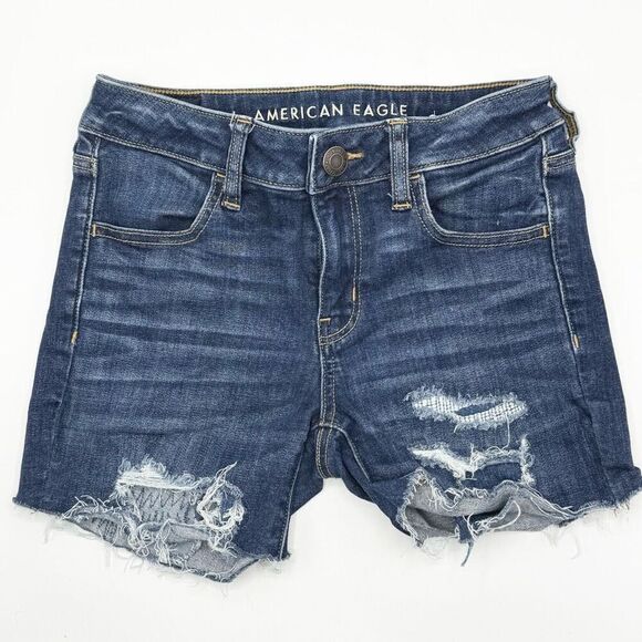 American Eagle Outfitters Shortie Cut Off Stretch Denim Shorts - Women’s US 4 - Picture 1 of 11